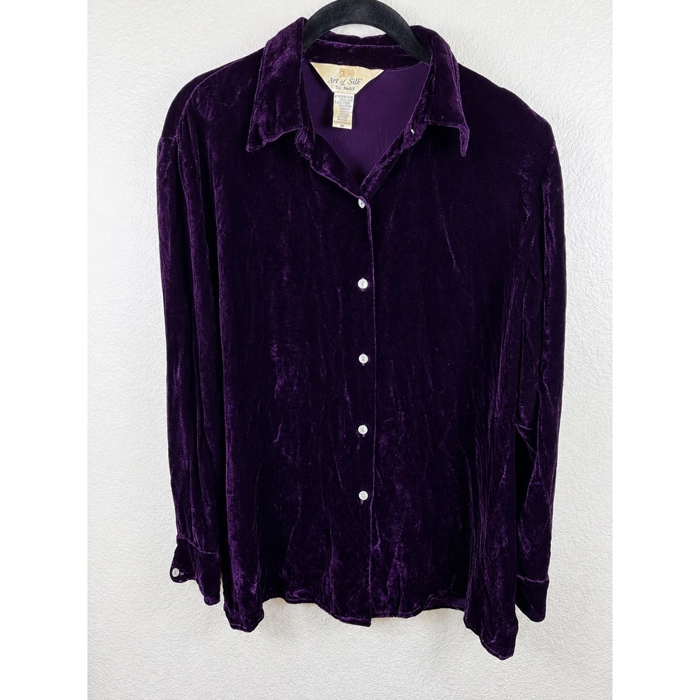 Vintage‎ Y2K Art of Silk Shirt Womens M Velvet Silk Minimalist Whimsigoth